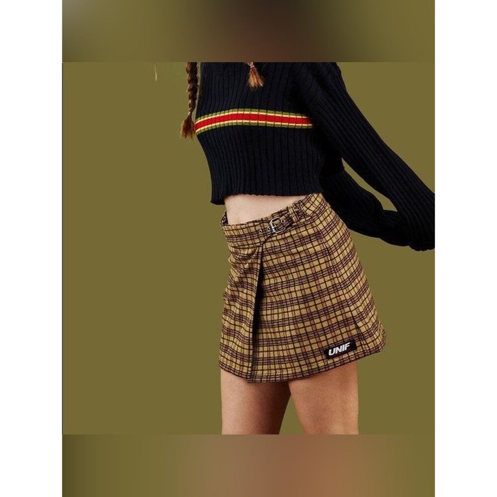 UNIF Frances Plaid Mini Wool-Blend 90's Grunge Kilt-Style Alt-Pop Mini Skirt M